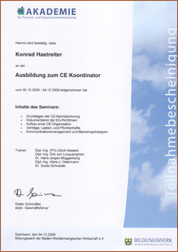 Teilnahmebescheinigung - Ausbildung zum CE Koordinator